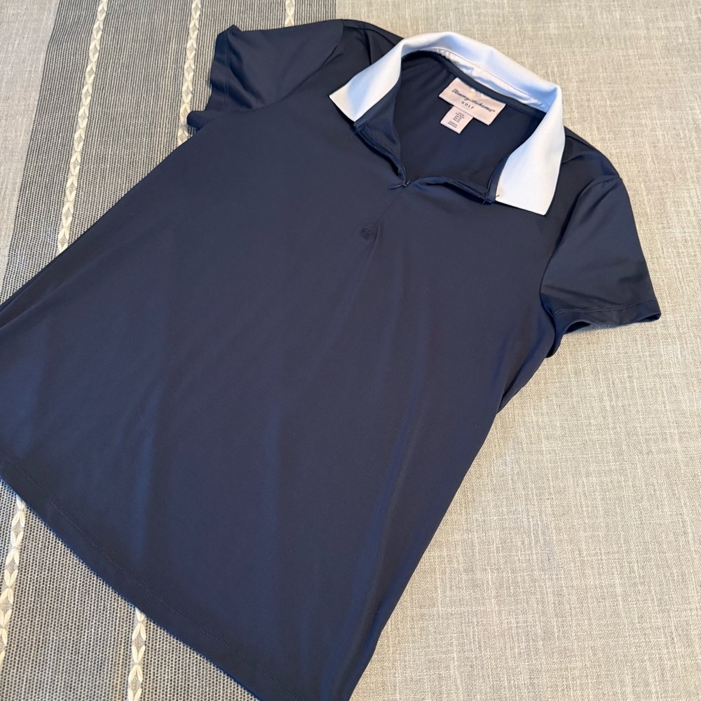 Tommy‎ Bahama Navy Polo Shirt with Light Blue Collar